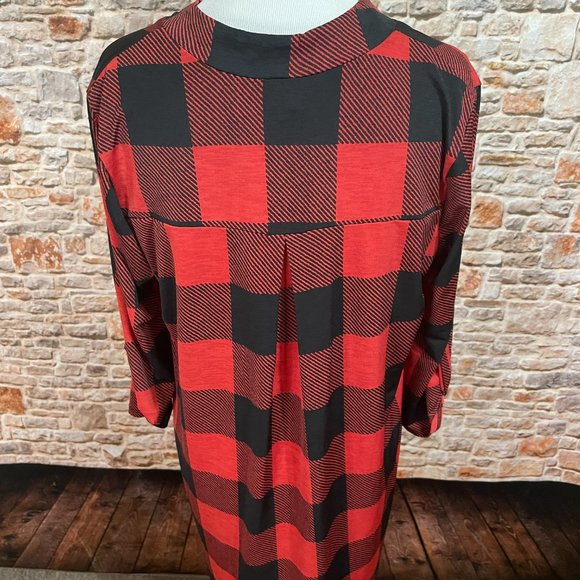NWT HoneyMe Buffalo Plaid Checkered Red & Black Tunic Small - Picture 14 of 15